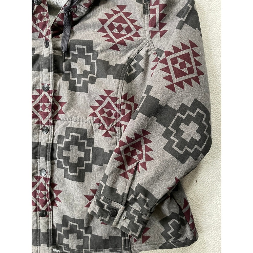 Noble Outfitters Womens XXL Hooded Flannel Jacket Grey Southwestern Aztec Lined - Picture 11 of 16